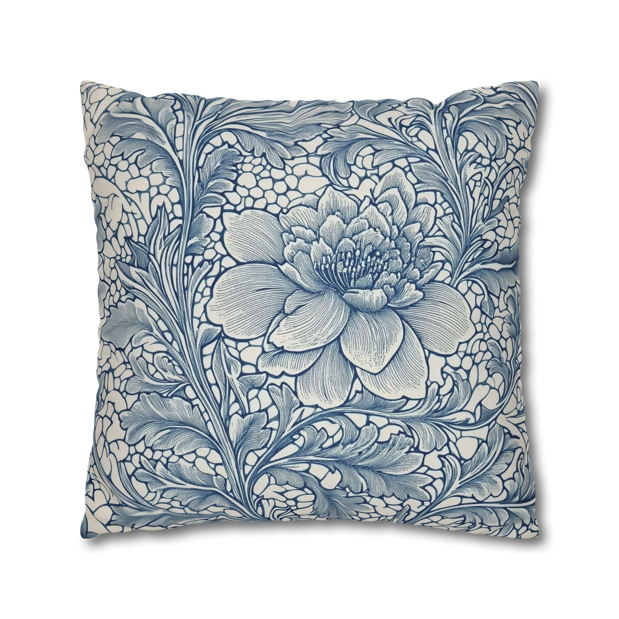 William Morris Inspired Blue Floral Pillow Cover: Vintage Botanical Home Decor Accent