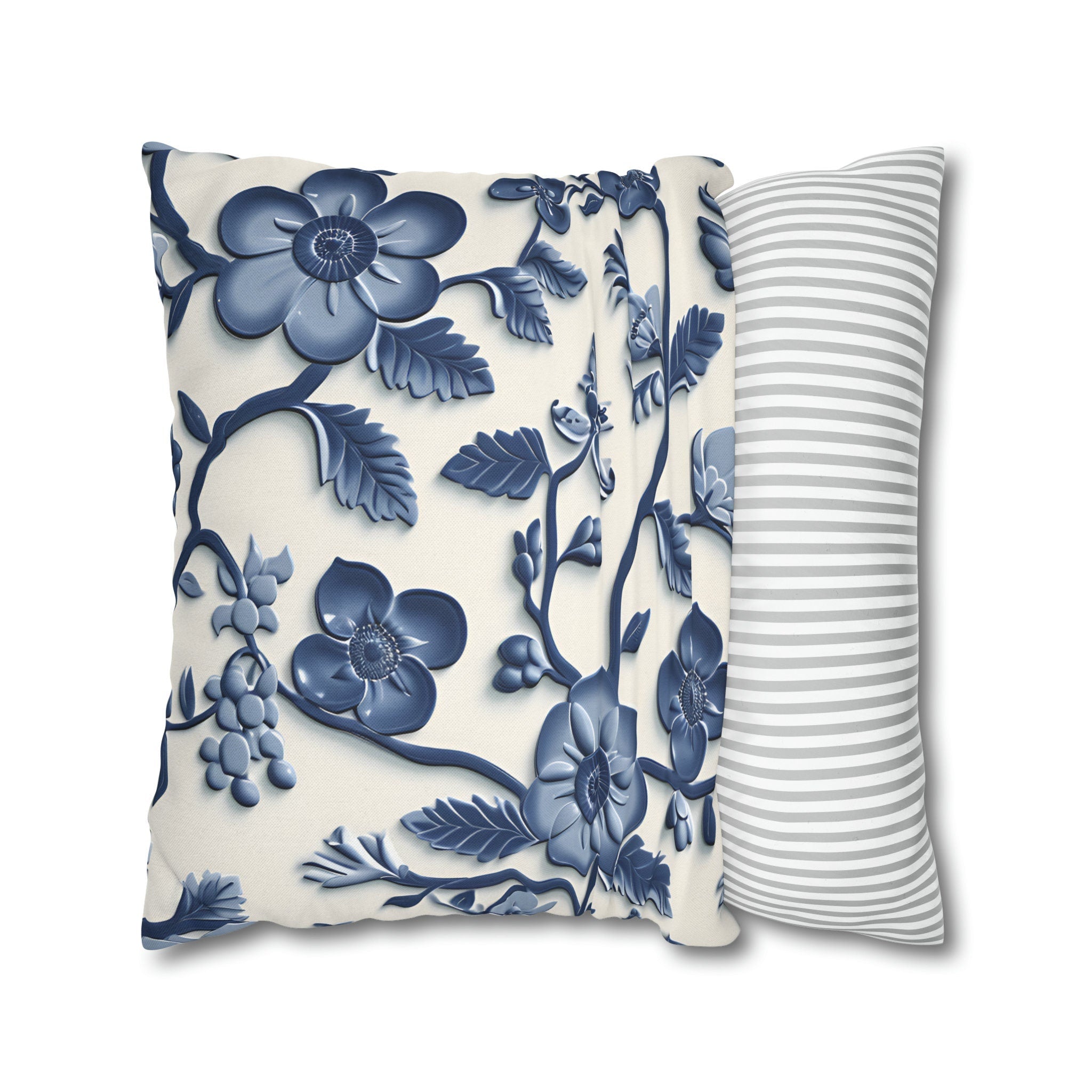 Chinoiserie Blue White Floral Pillow Cover | Elegant Traditional Pottery Pattern Decorative Case