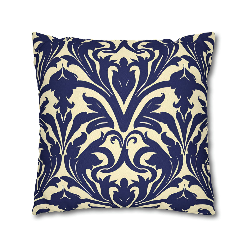 Art Nouveau Floral Pillow Cover, Deep Blue on Off-White