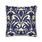 Art Nouveau Floral Pillow Cover, Deep Blue on Off-White