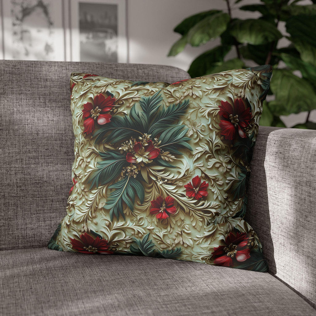 Elegant Christmas Poinsettia Pillowcase: Luxurious Floral Holiday Decor with Beige Background