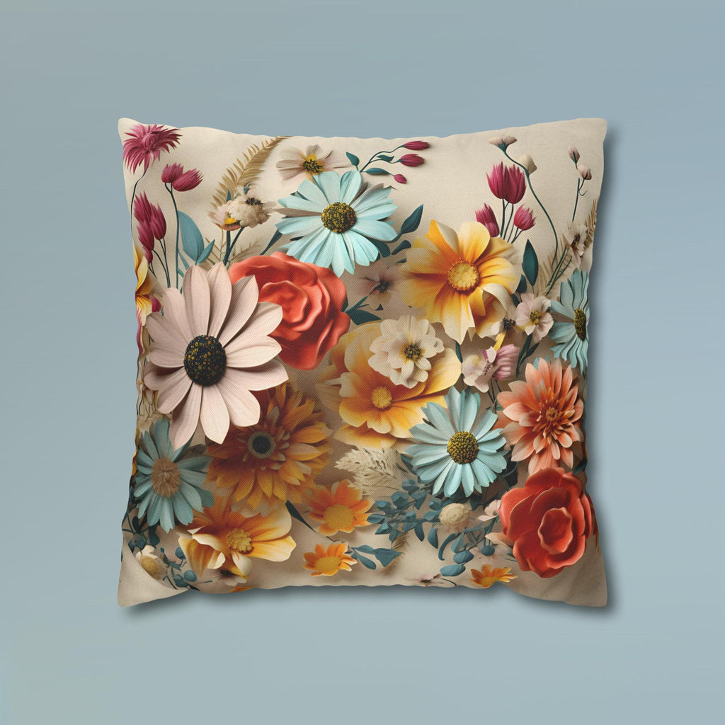 Vintage Style Floral Pillow Cover: Vibrant Flower Meadow Design