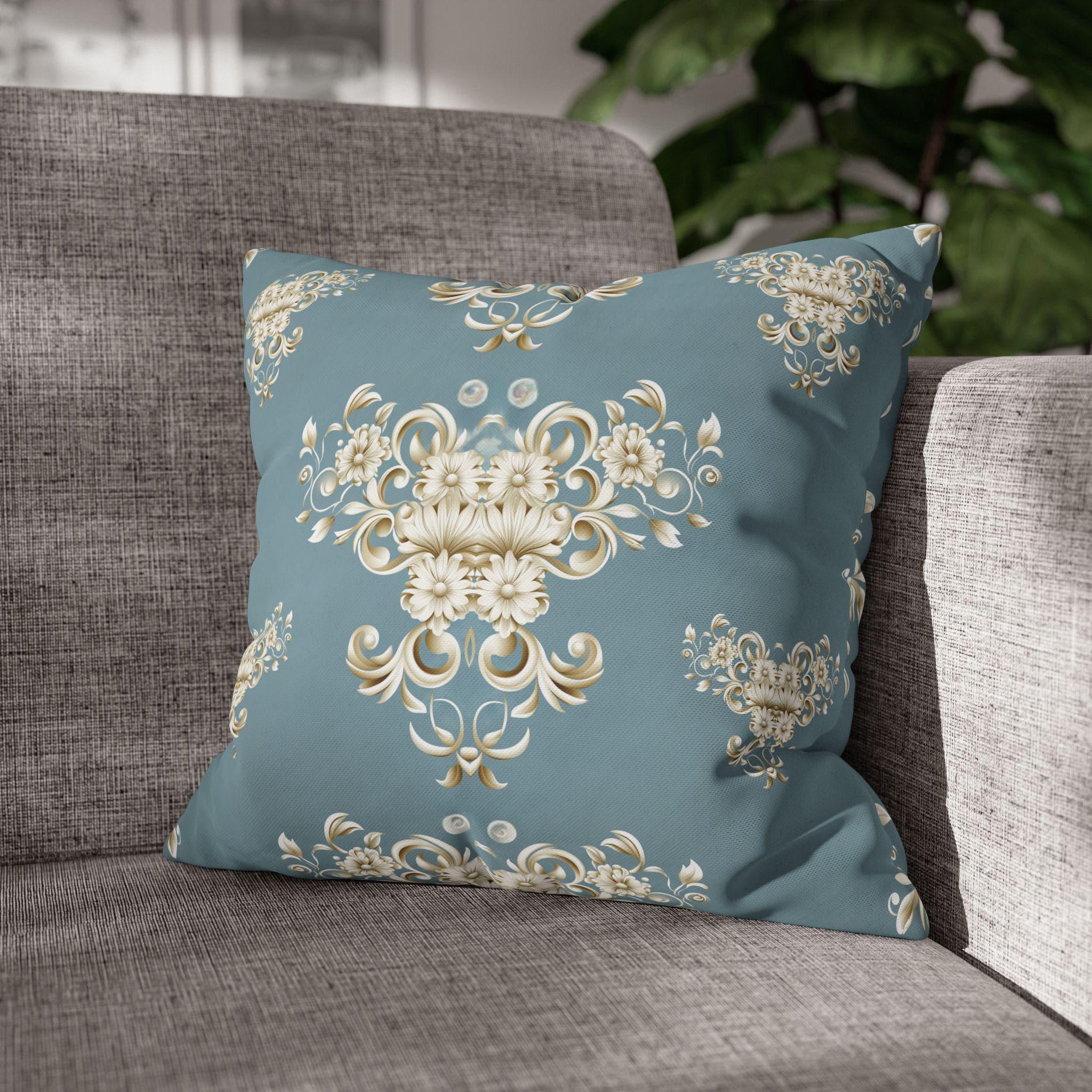 Damask Pillow Cover: Soft Gold Floral, Muted Blue-Gray, Regal Home Decor