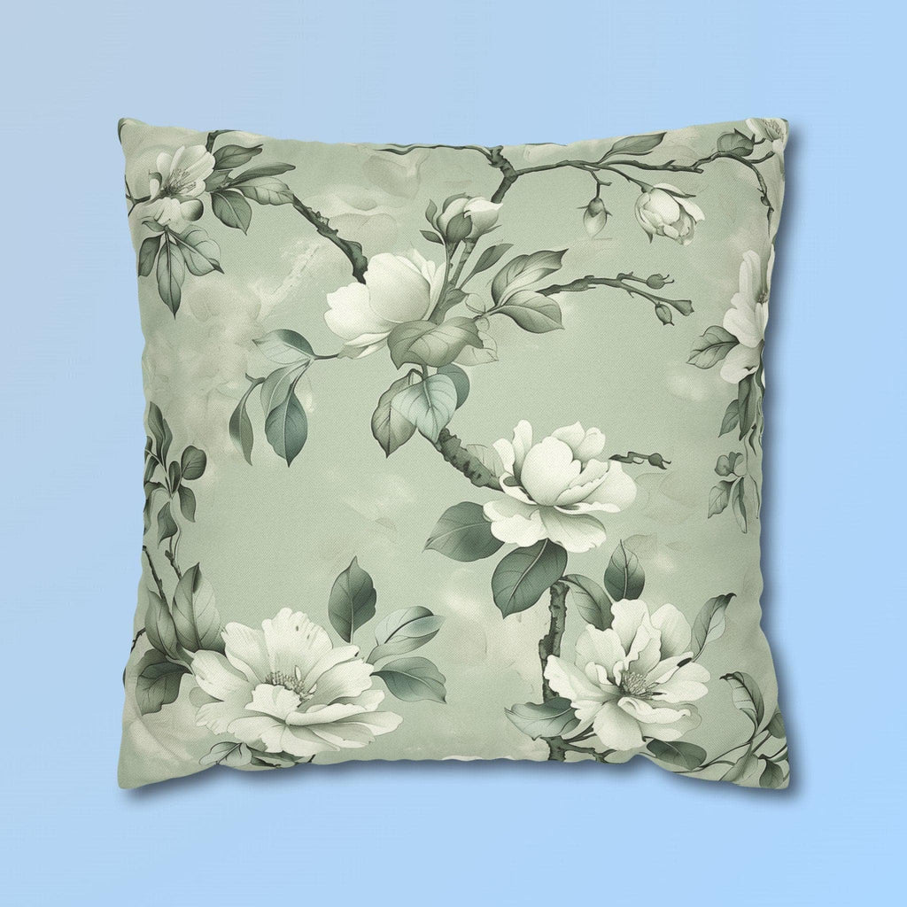 White Magnolia Pillow Cover: Soft Mint Green Floral Cushion