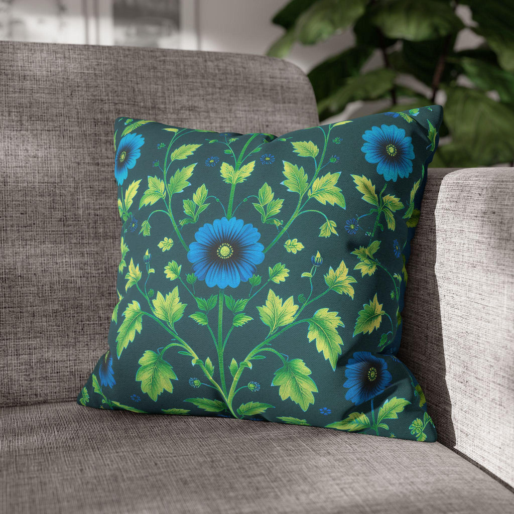 Reversible William Morris Pillow Cover: Teal & Aqua Floral Botanical Design