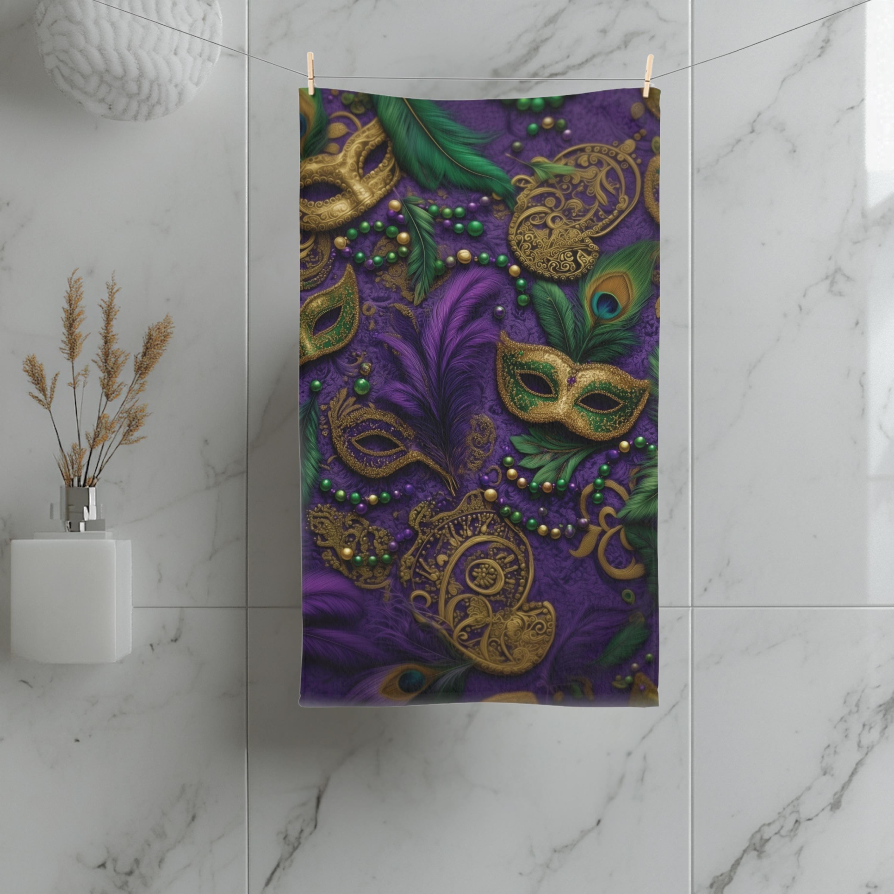 Mardi Gras Hand Towel: Elegant Vintage Inspired Decor for Kitchen or Bath