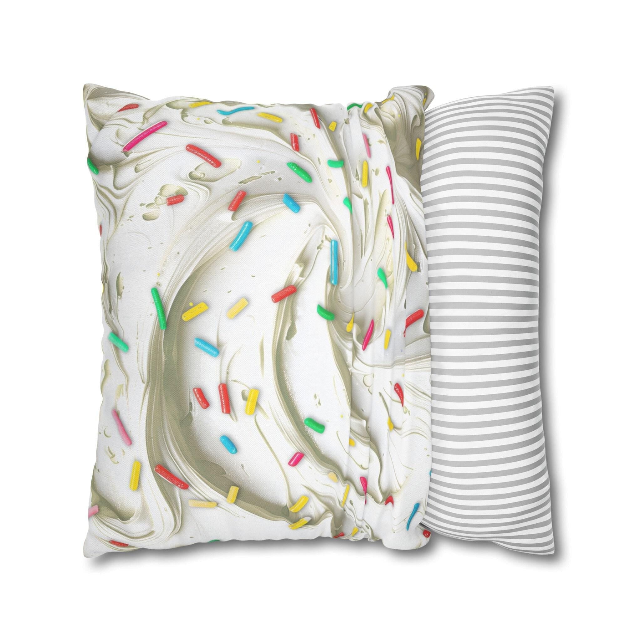 Square Throw Pillow Cover: Simulated Frosting with Rainbow Sprinkles - Sweet Home Decor