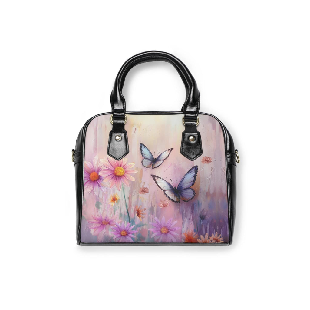Butterfly Floral Vegan Leather Handbag: Spring Shoulder Satchel with Strap for Women