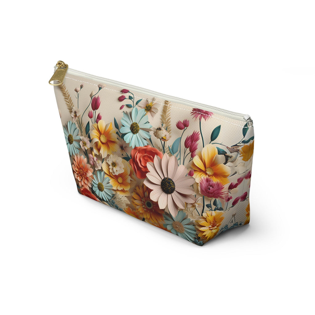 Vibrant Floral Accessory Pouch: Travel Cosmetics Bag, Zippered Makeup Case, Gift for Mom