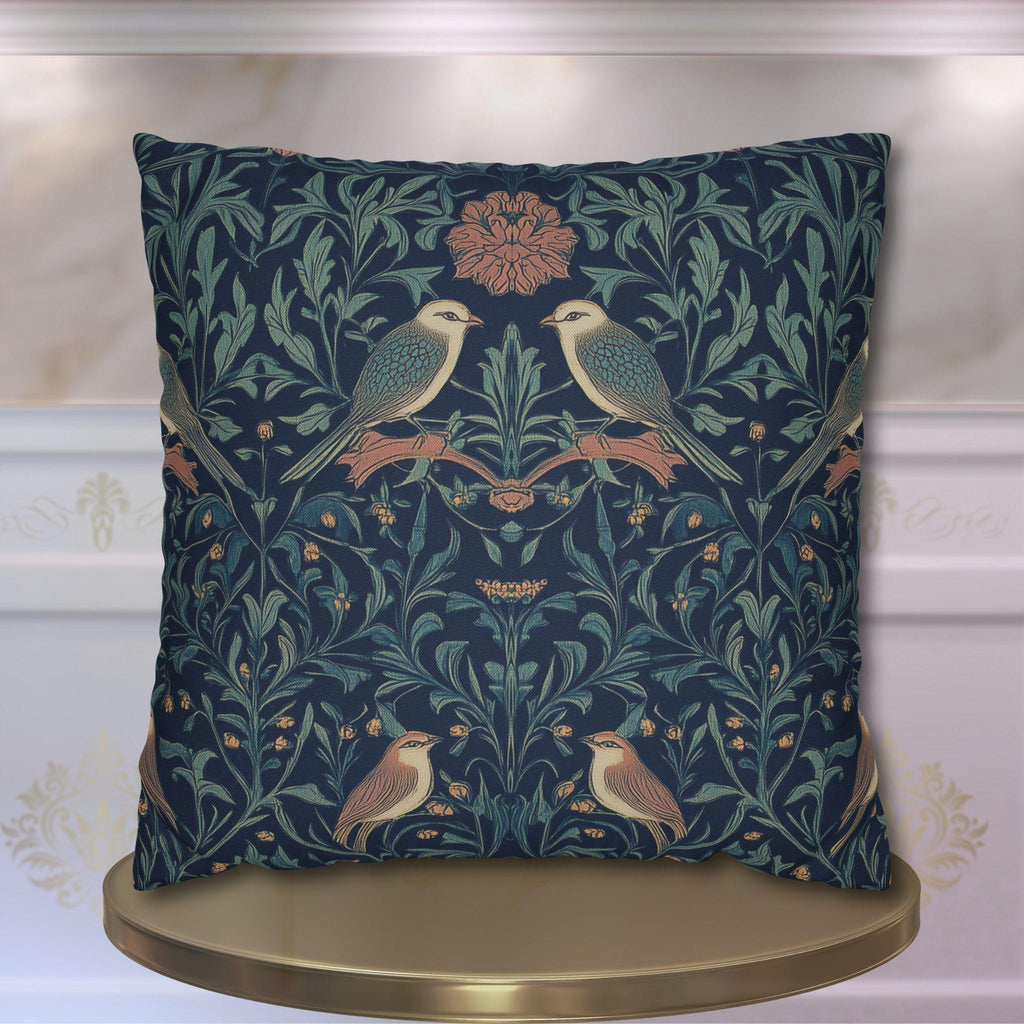 Midnight Songbirds Pillow Cover: William Morris Revival