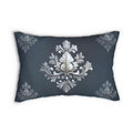 Damask Lumbar Pillow: Navy Blue & Silver Acanthus Leaf Design