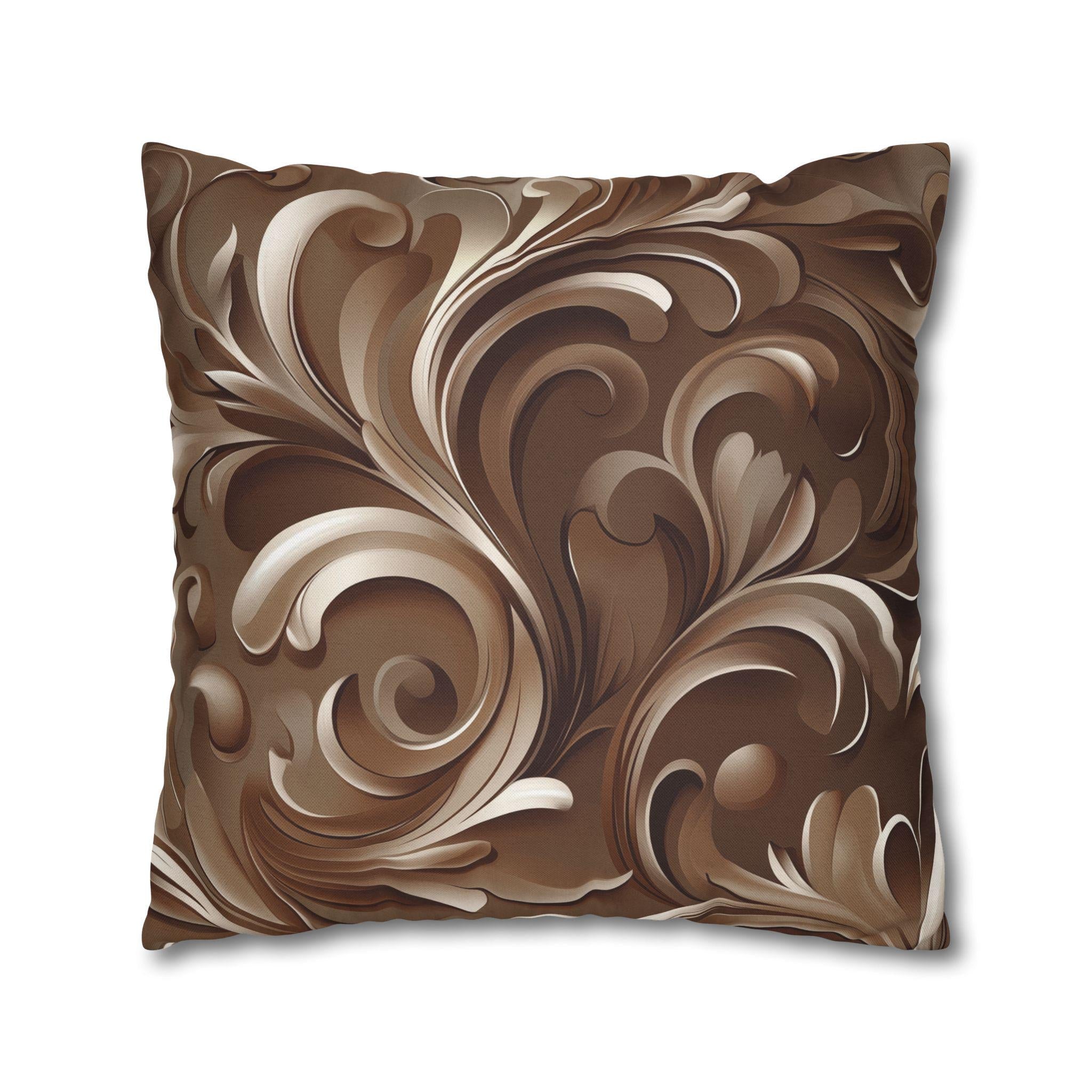 Elegant Floral Baroque Pillow Cover: Mocha Swirl Decorative Accent Cushion Sham for Sofa Pillow