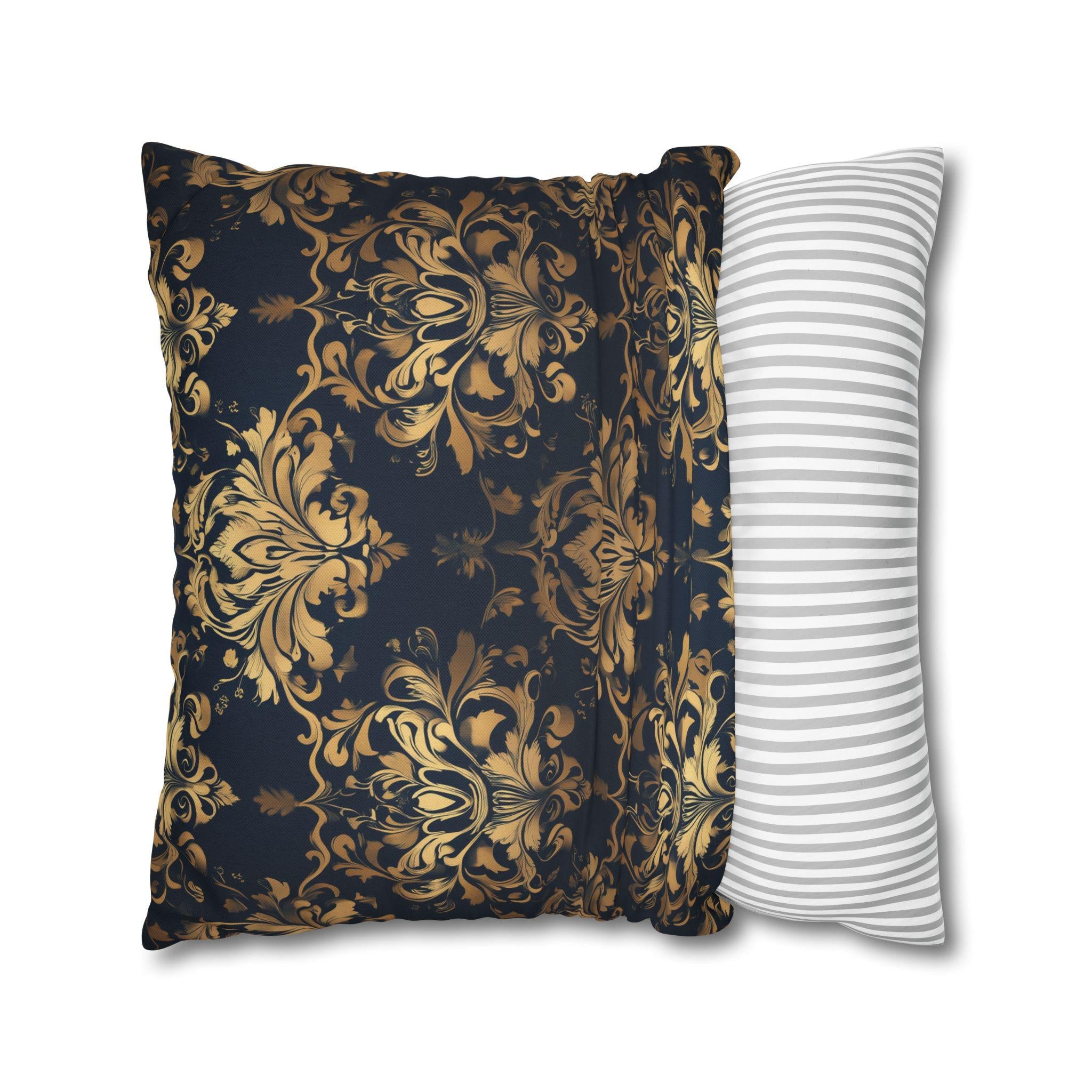 Gold Damask Medallion Pillow Cover: Elegant Navy Glam Decor