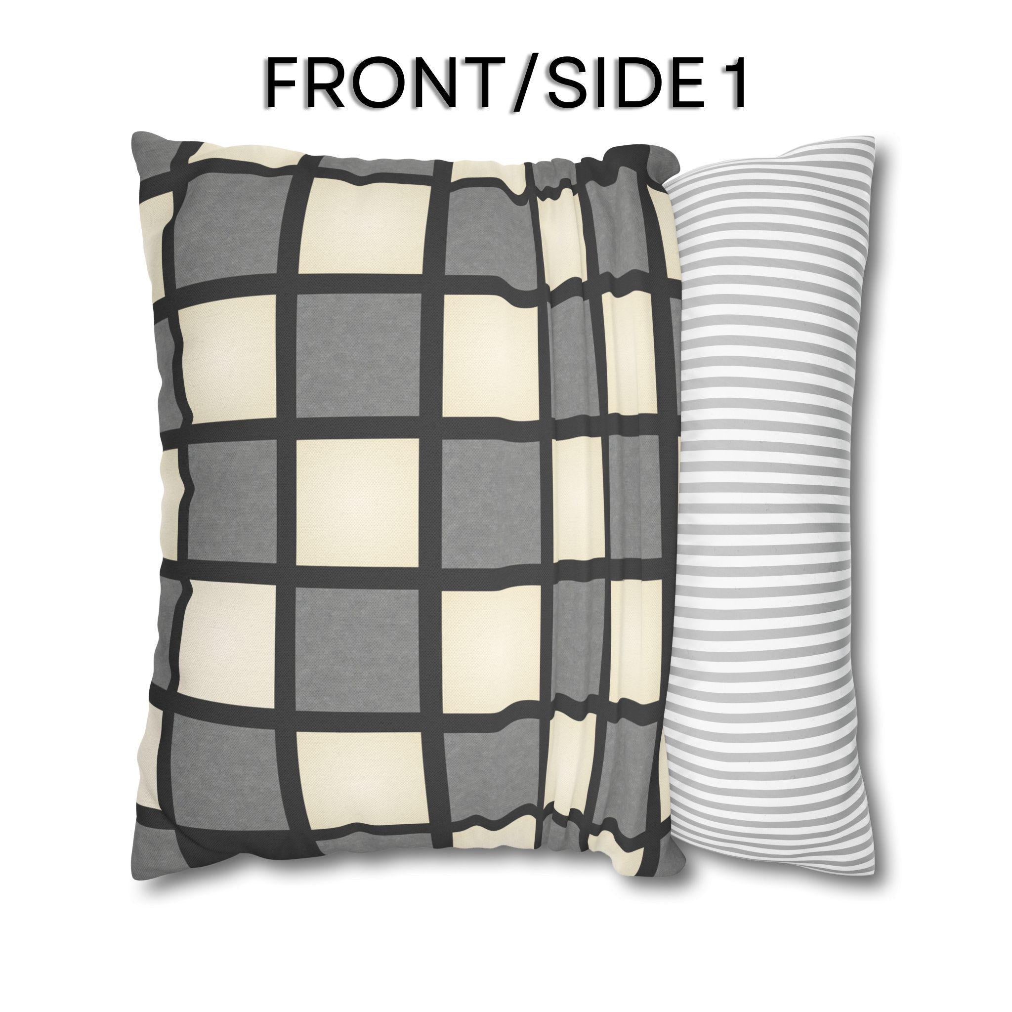 Gray Windowpane Plaid Pillow Cover: Neutral Checkered Contemporary Accent