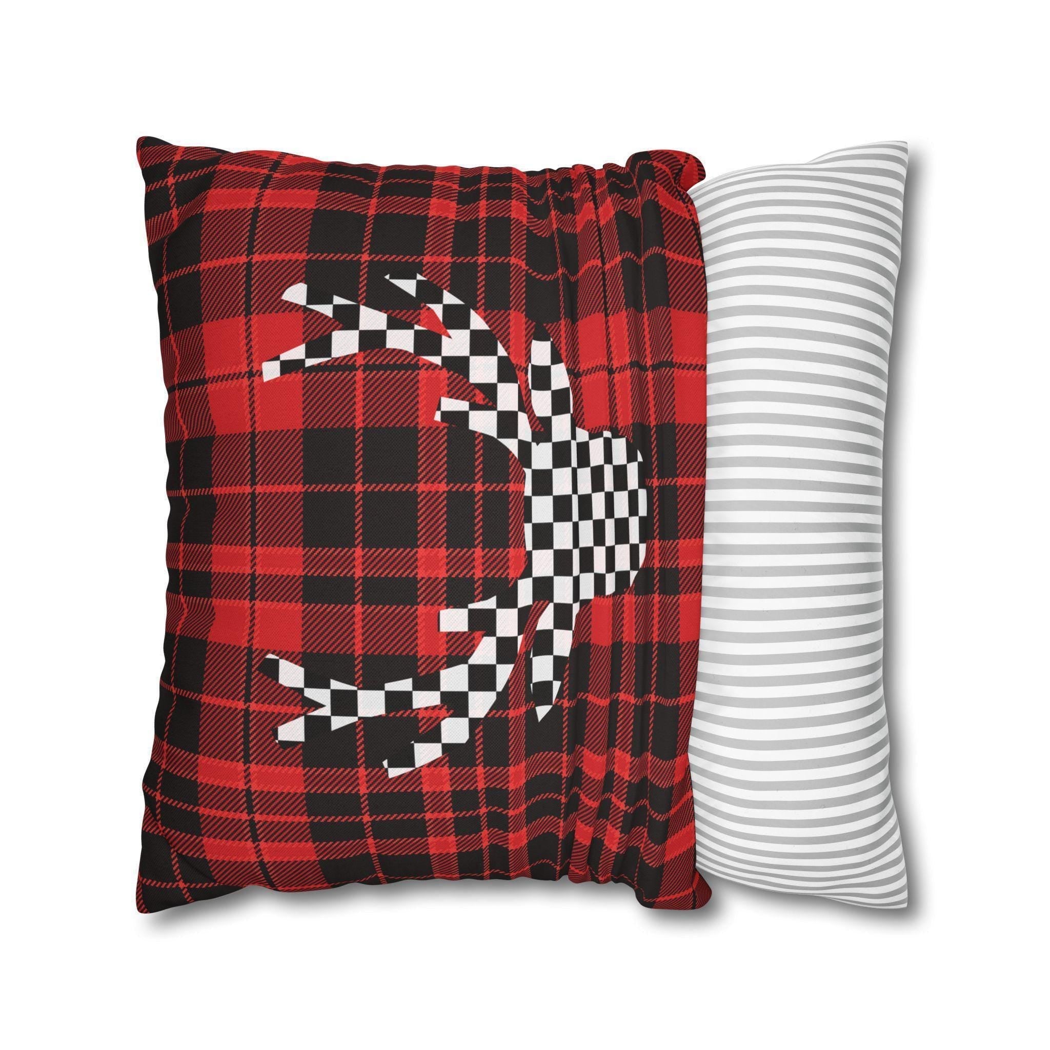 Plaid & Checker Stag Pillow Cover: Modern Rustic Christmas Accent