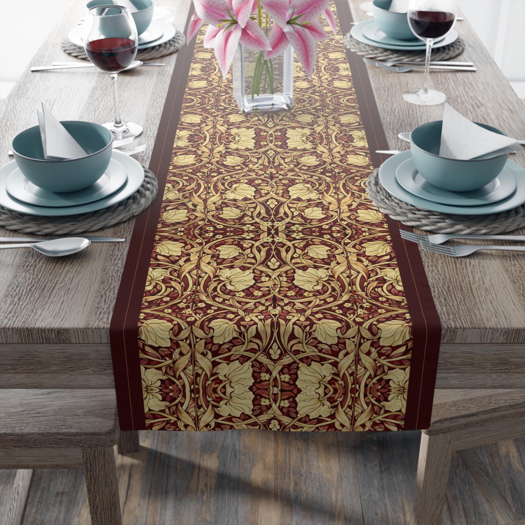 William Morris Table Runner: Burgundy and Champagne Vintage Pimpernel Reconstructed