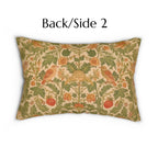 William Morris Strawberry Thief Inspired Lumbar Pillow: Sage, Terracotta, Cream Pillow