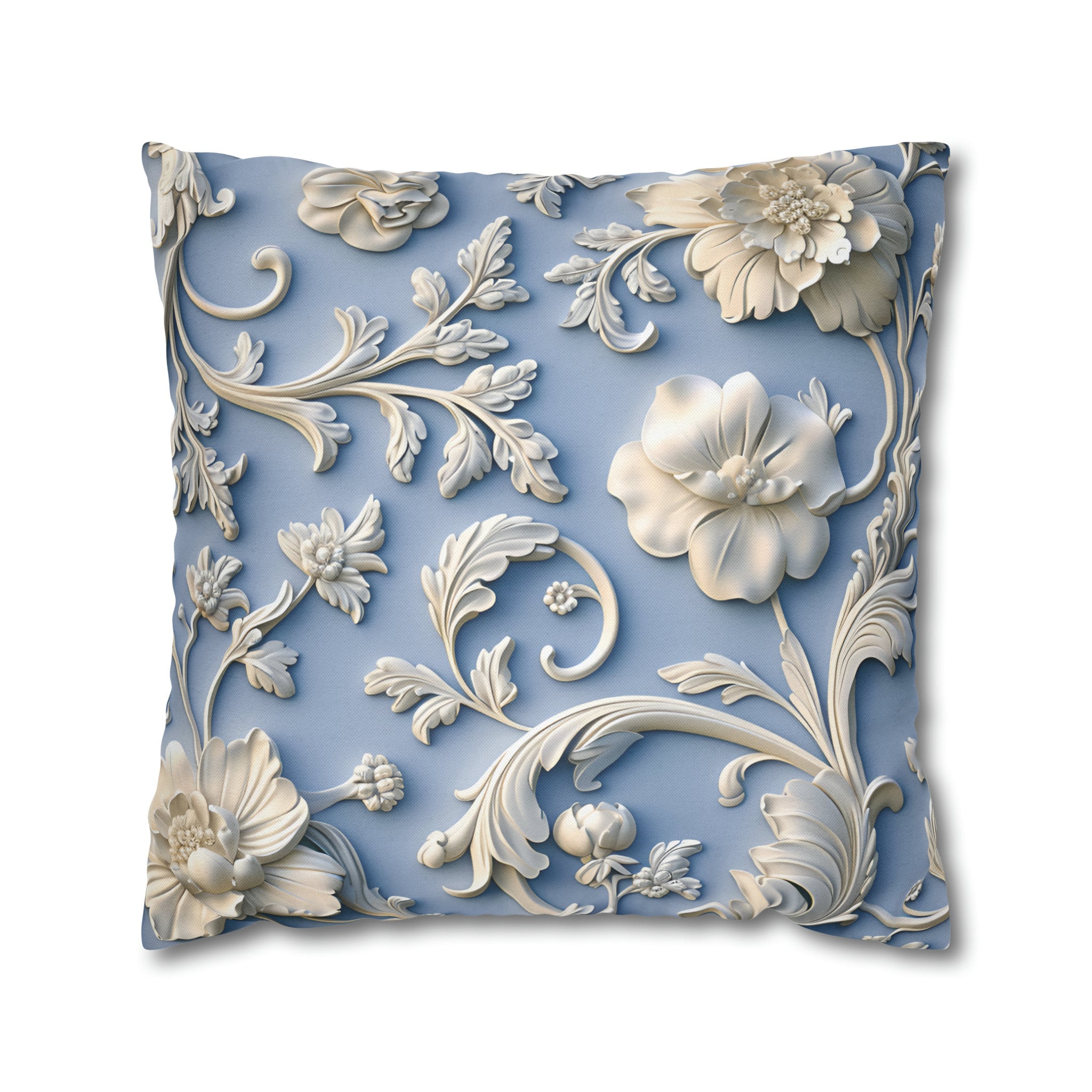 Elegant Chinoiserie Floral Pillow Cover: Soft White & Grey on Powder Blue, Timeless Asian-Inspired Decor
