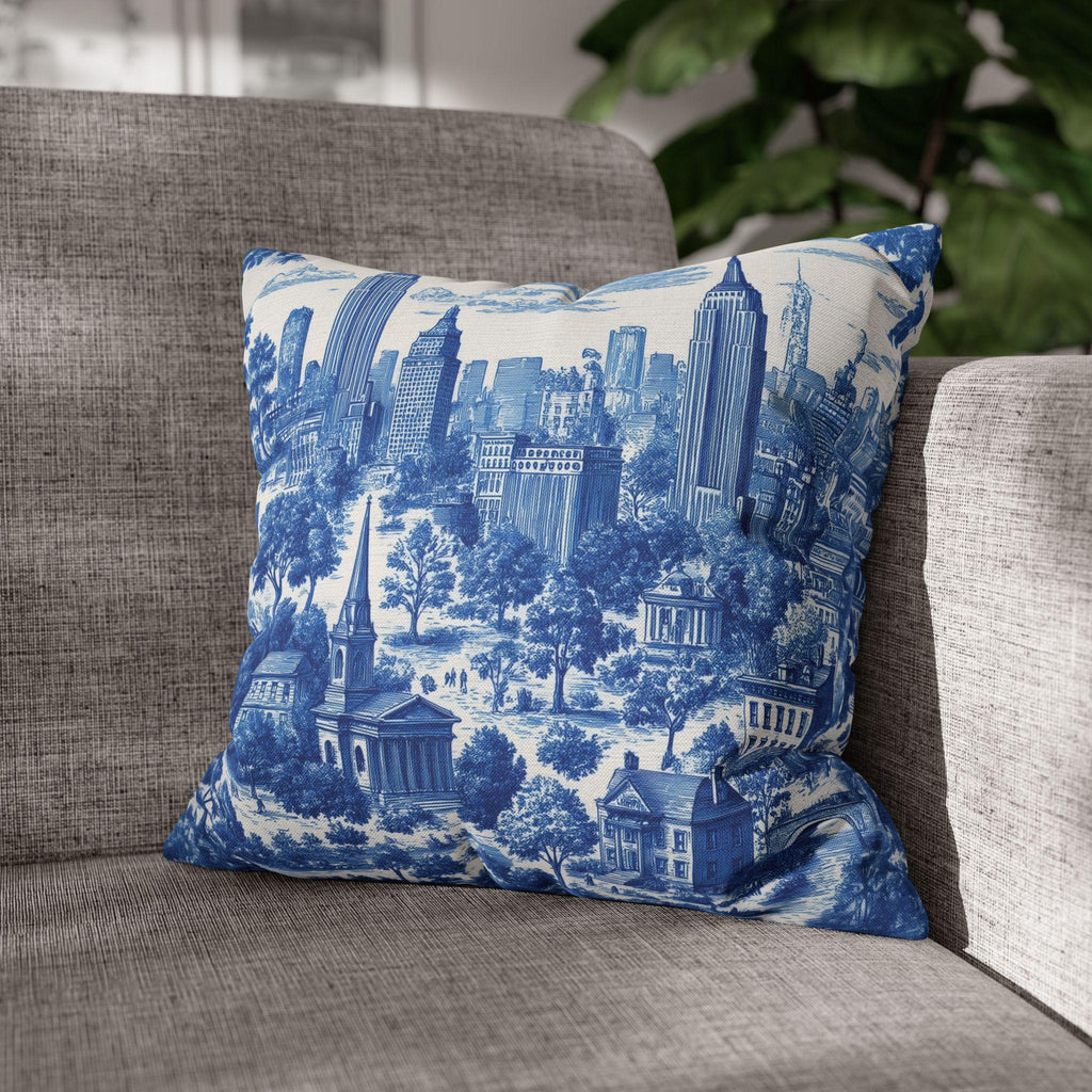 NYC Toile Pillow Cover: Blue & White French Country Urban Design