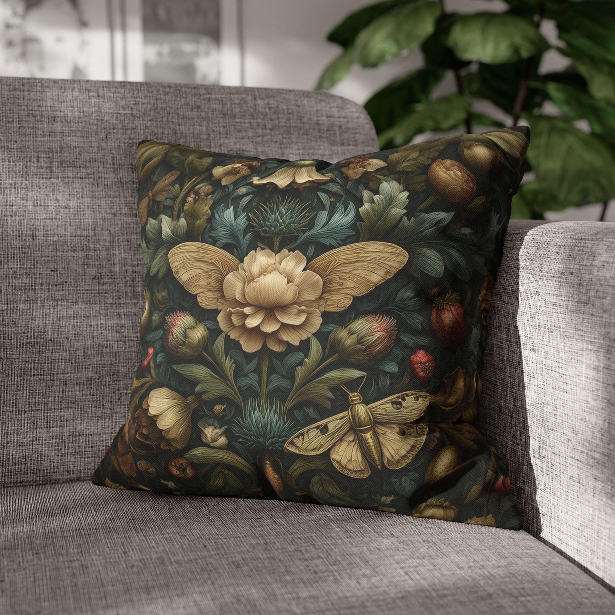 Midnight Morris Moody Pillow Cover: Arts and Crafts Moth Botanical Decor