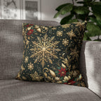 Poinsettia Christmas Holiday Throw Pillow Cover: Golden Snowflakes and Emerald Elegance Decorative Case