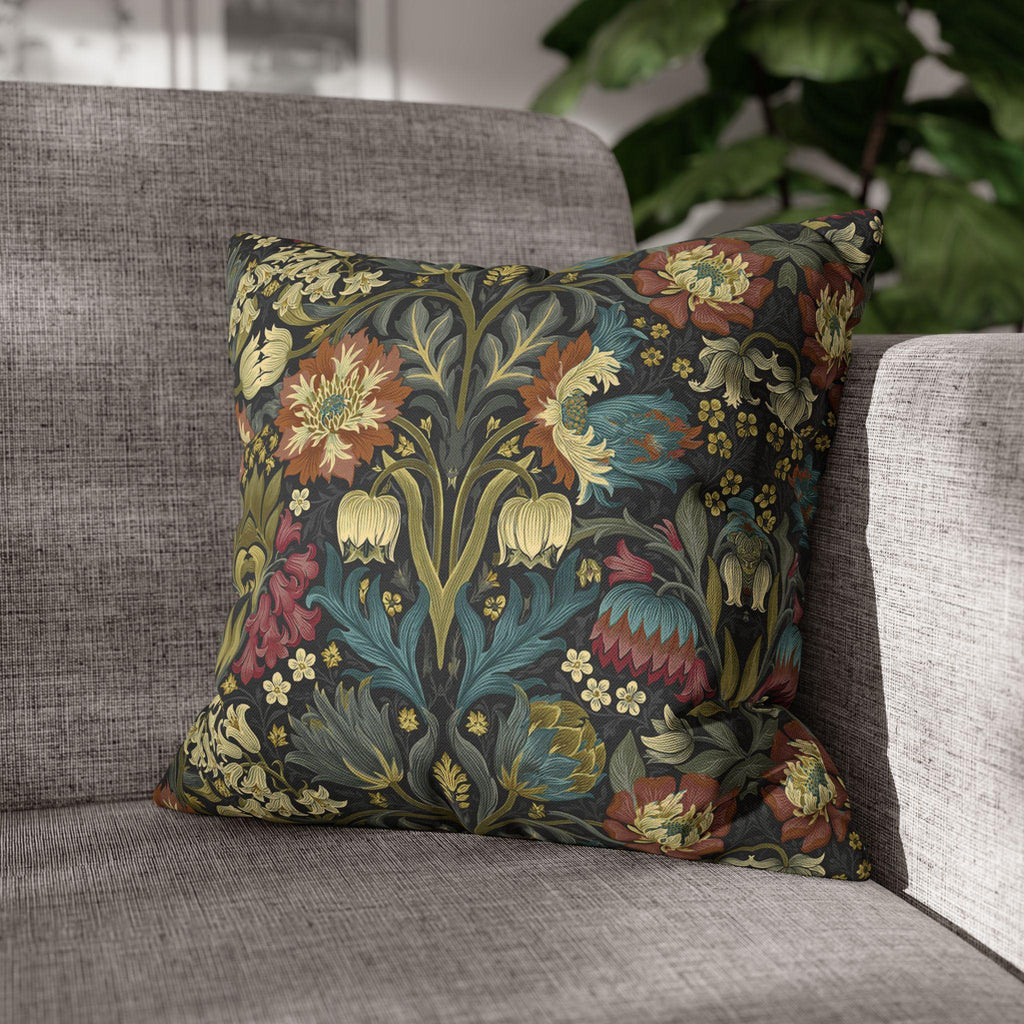 William Morris Inspired Pillow Cover: Midnight Navy Botanical Design