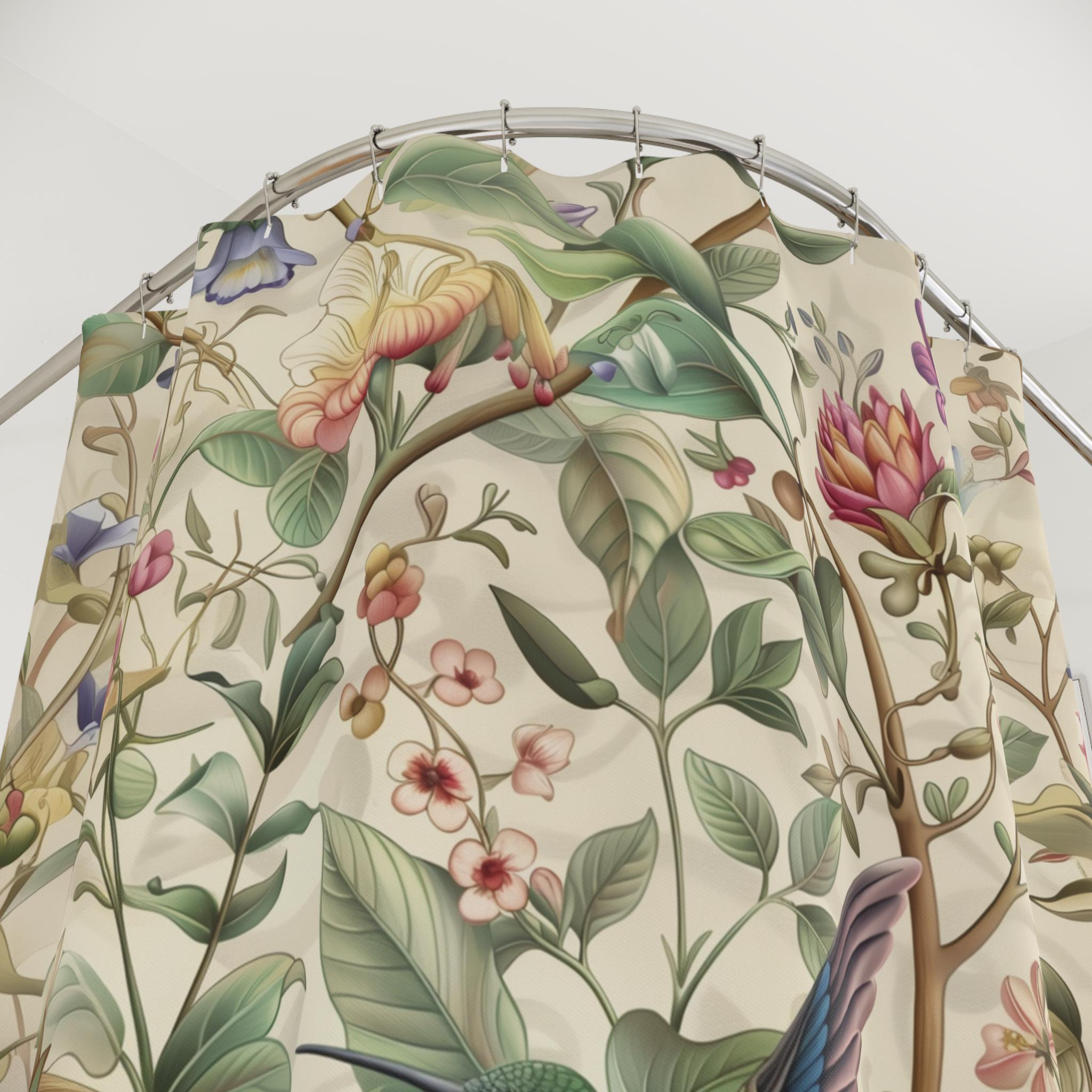 William Morris Hummingbird Botanical Shower Curtain: Vintage Style Floral Cream Bathroom Decor
