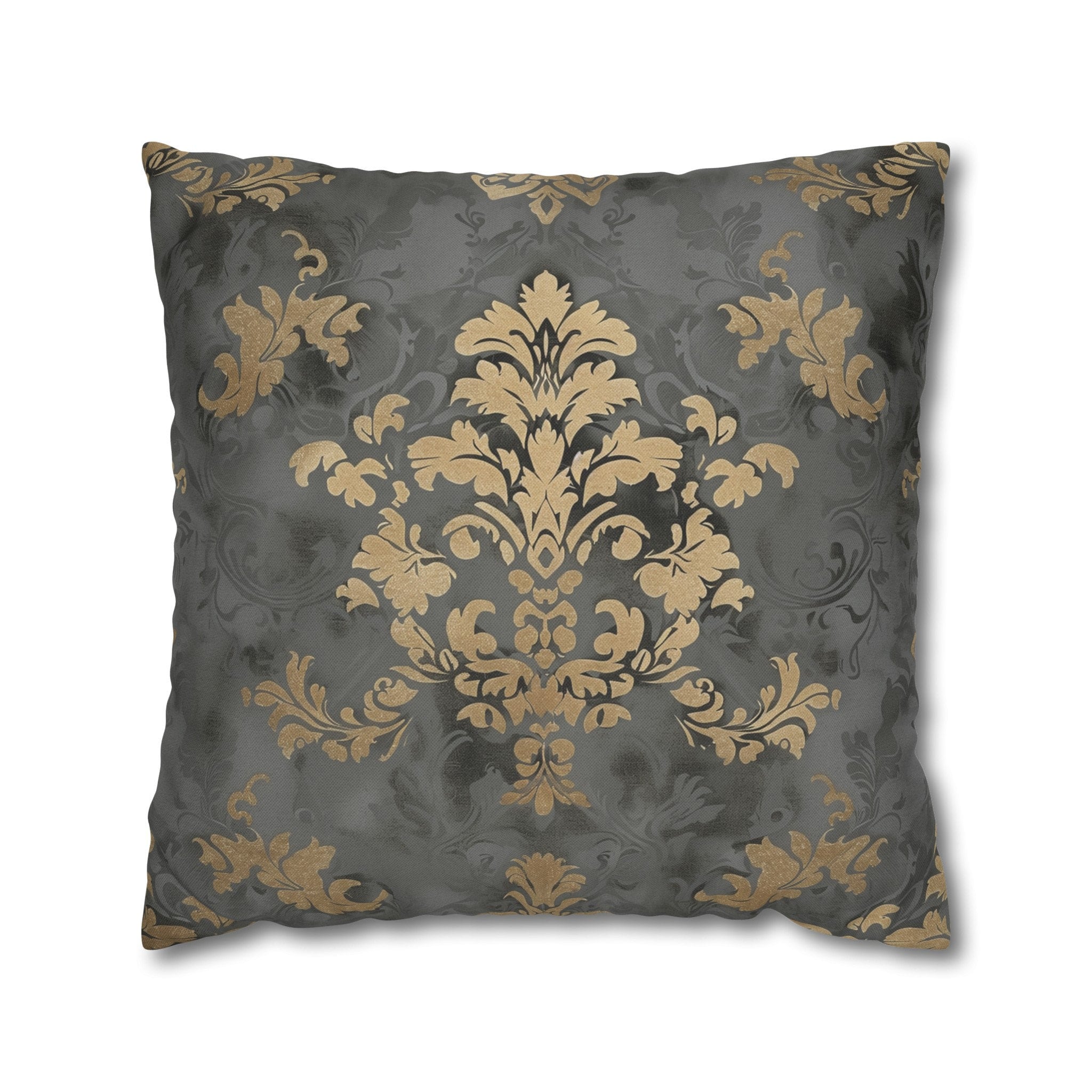 Gold Floral Damask Pillow Cover: Elegant Grey Decor