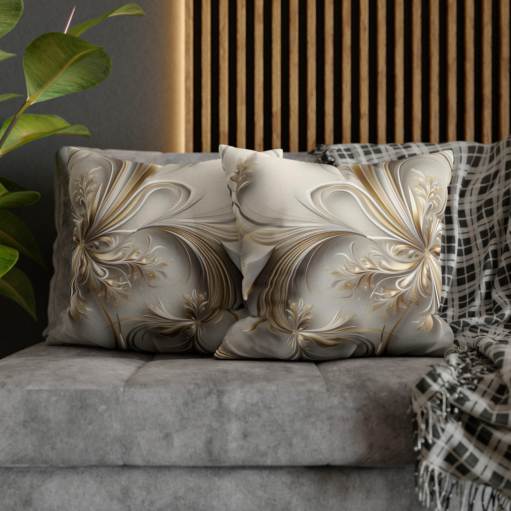 3D Rendered Elegant Christmas Ribbon Pattern Pillow Cover: Pale Gold and Silver Shimmer