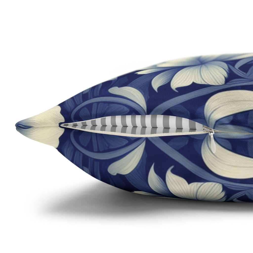 William Morris Inspired Lion Pillow Cover: Blue & White Floral Jungle Motif Decorative Cushion Case