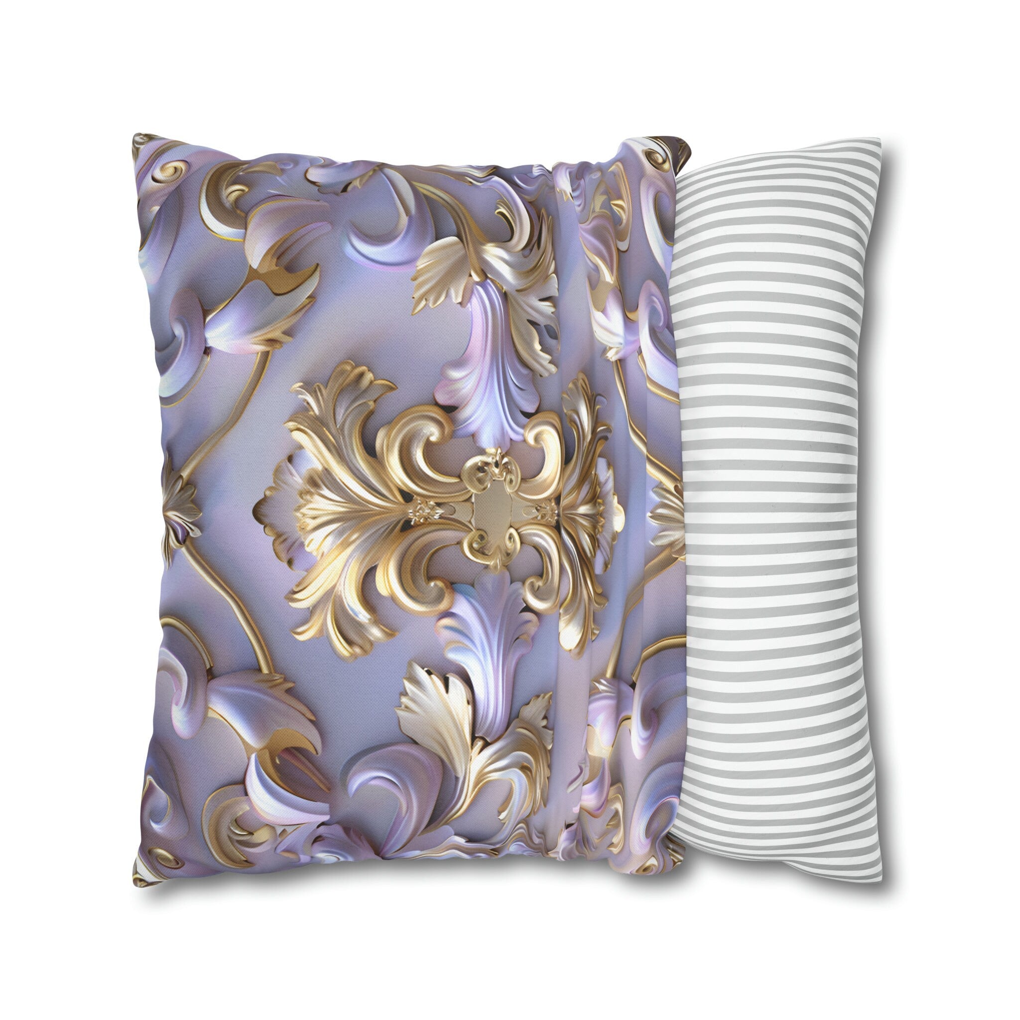 Lavender Rococo Pillow Cover: Gold & White Scrollwork French Elegance Accent Cushion Case