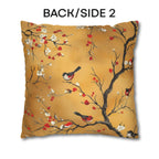 Chinoiserie Pillow Cover: Gold, Red Blossoms & Birds - Asian Decor