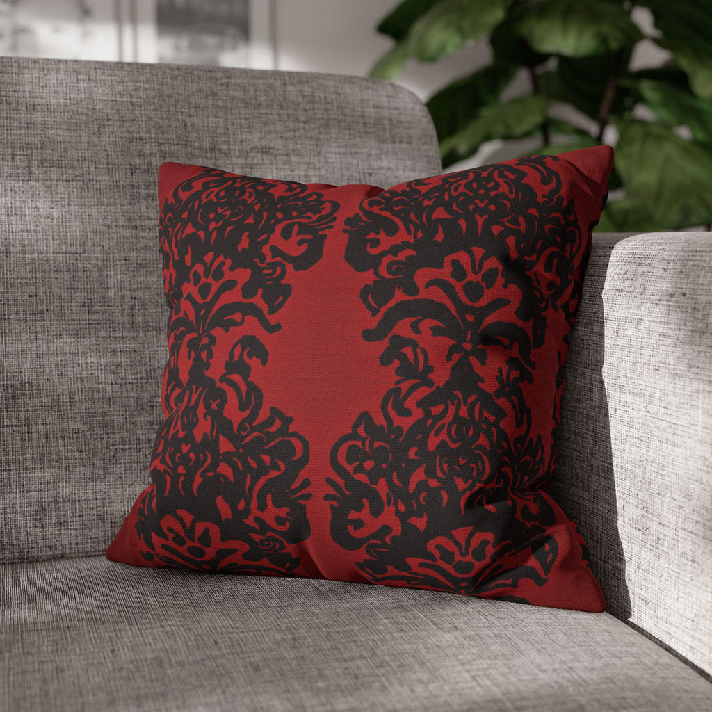 Black Damask Pillow Cover: Gothic Crimson Red Accent Pillow