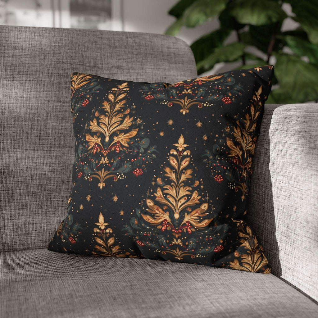 William Morris Christmas Tree Pattern Pillowcase, Golden Red Green Dark Navy Winter Cushion Cover