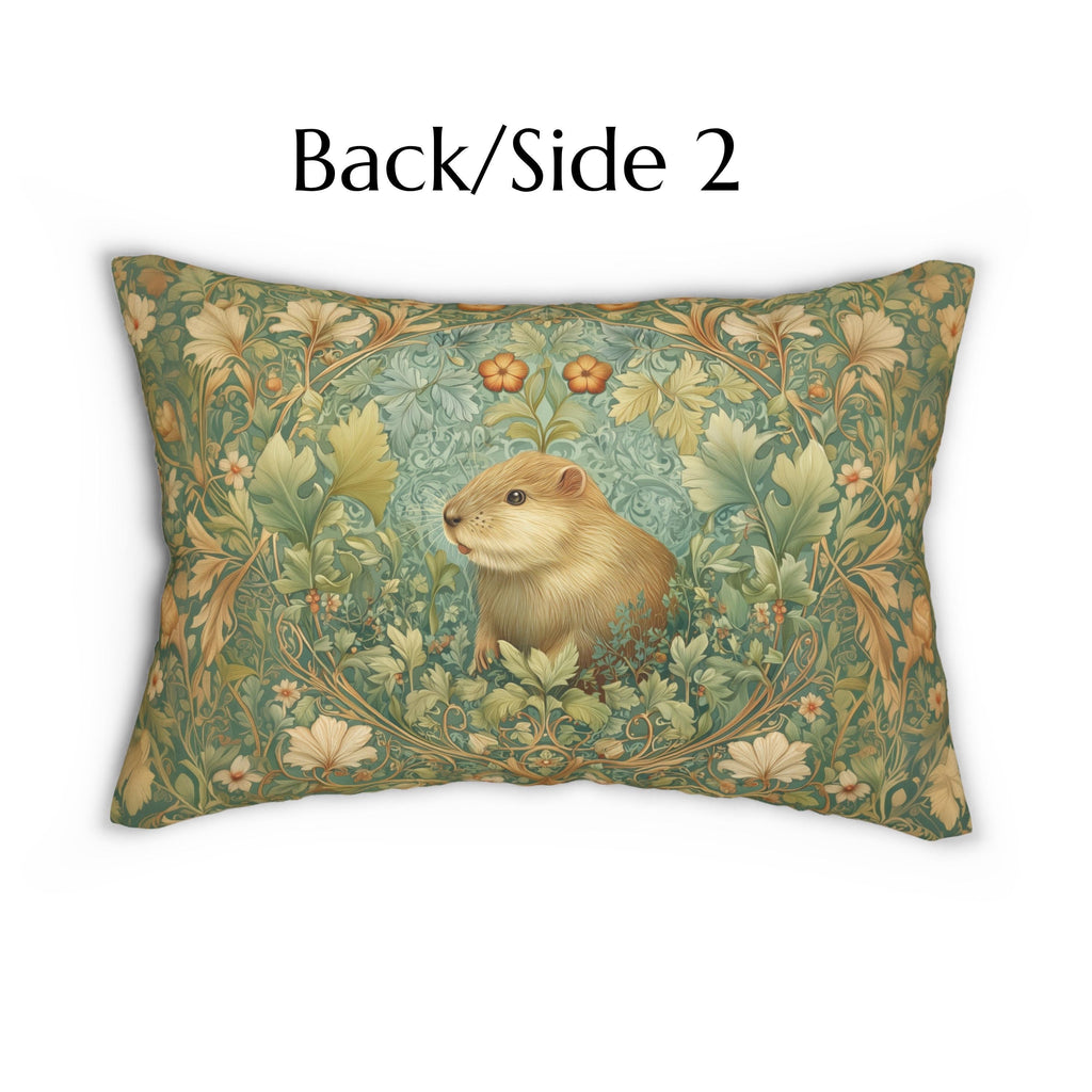 Beaver Lumbar Pillow: William Morris Inspired Woodland Nature Cushion