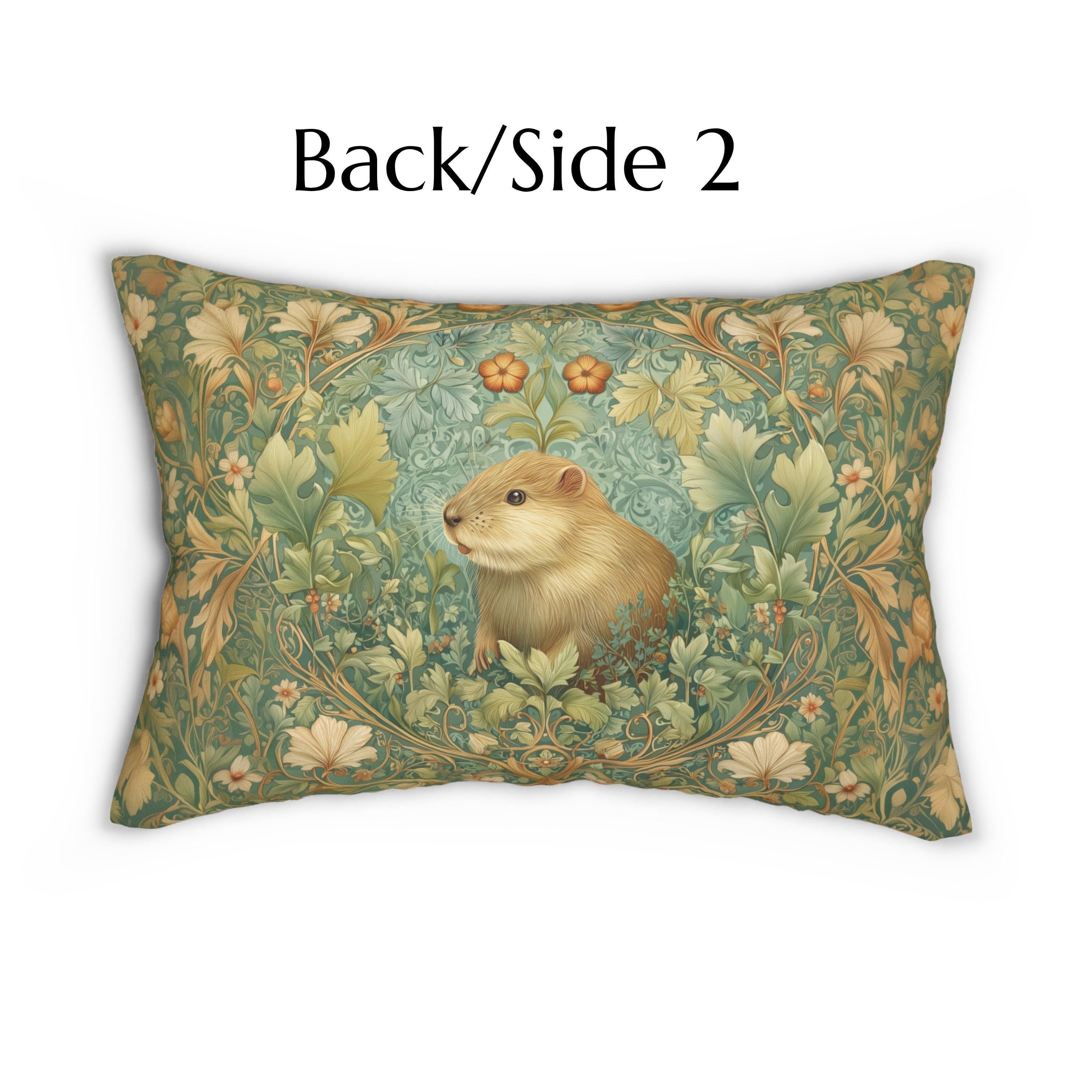 Beaver Lumbar Pillow: William Morris Inspired Woodland Nature Cushion