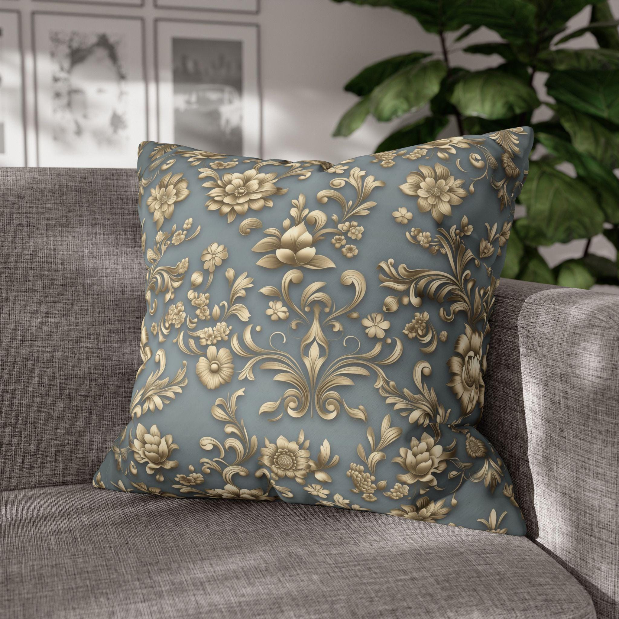 Gold Floral Damask Pillow Cover: Elegant Euro Sham Sizes