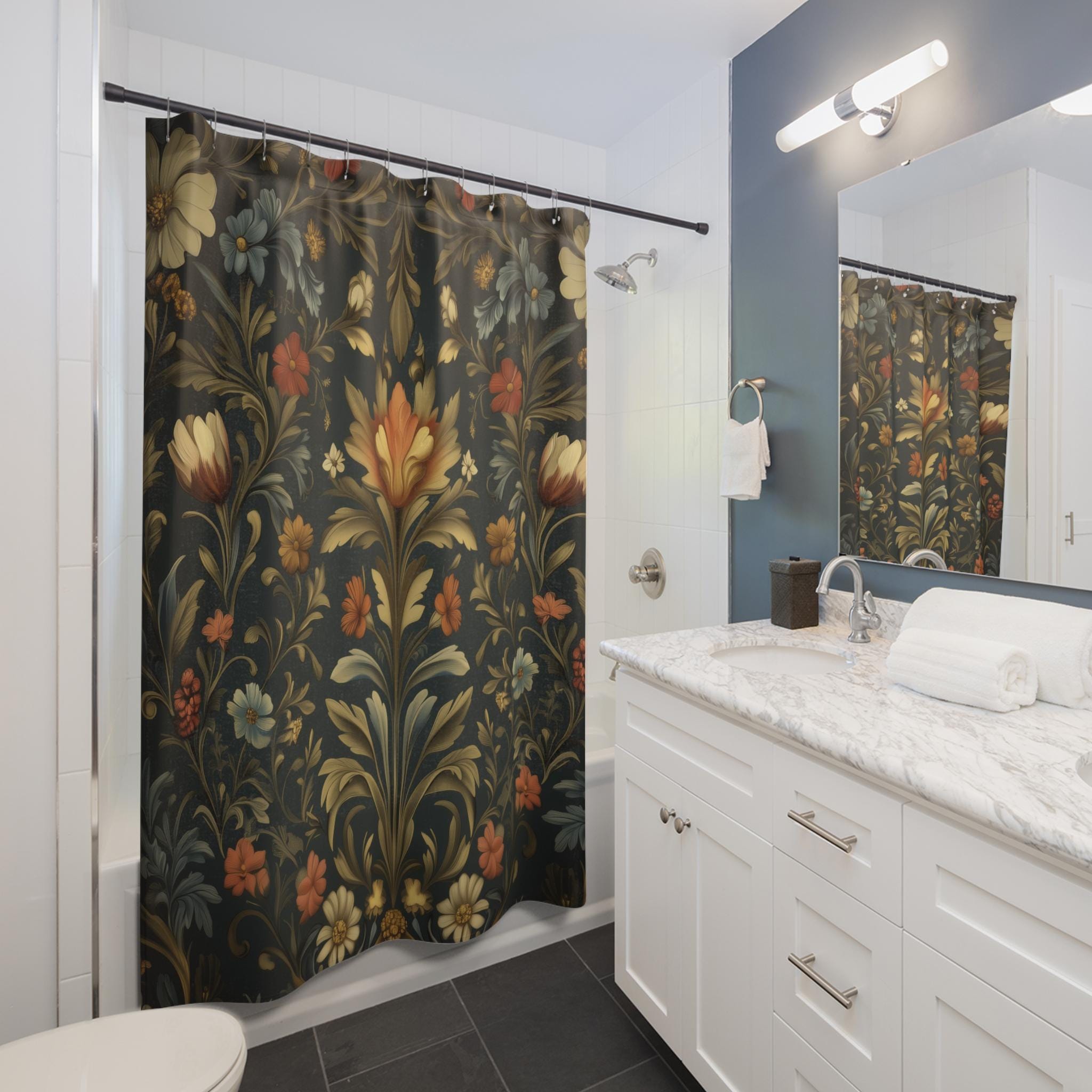 William Morris Botanical Shower Curtain: Golden Ochre Floral Tapestry