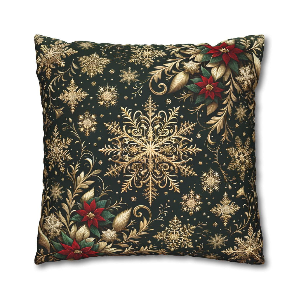 Elegant Emerald Poinsettia & Snowflake Euro Sham: Festive Holiday Pillow Cover (24x24, 26x26)