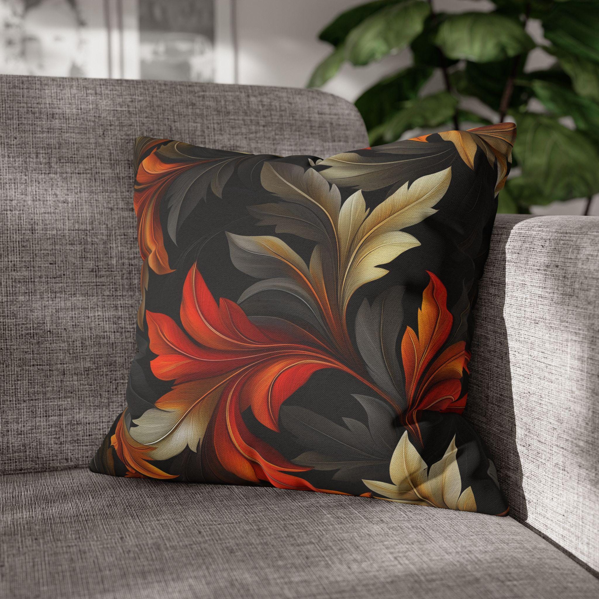 William Morris Inspired Pillow Cover: Black Autumn Leaves Tapestry Cushion