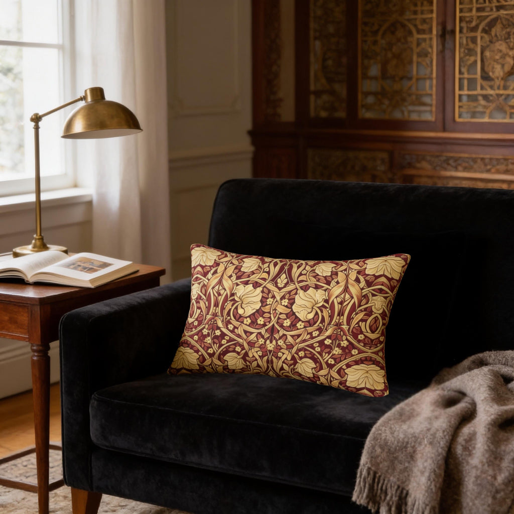 William Morris Lumbar Pillow: Burgundy Champagne Vintage Pimpernel Reconstructed