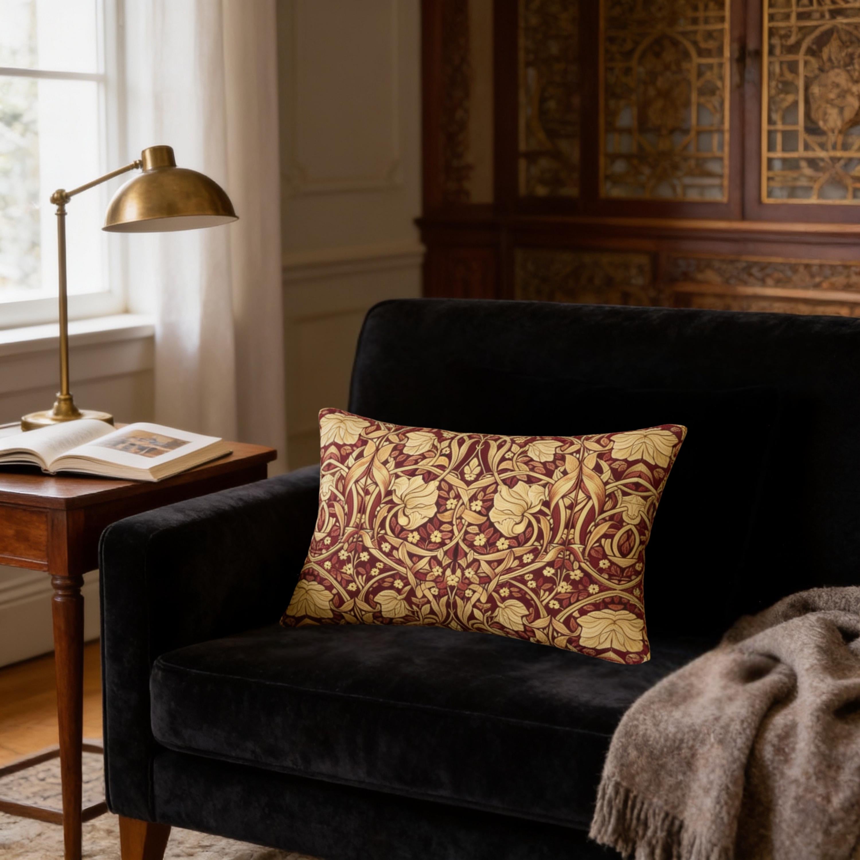 William Morris Lumbar Pillow: Burgundy Champagne Vintage Pimpernel Reconstructed