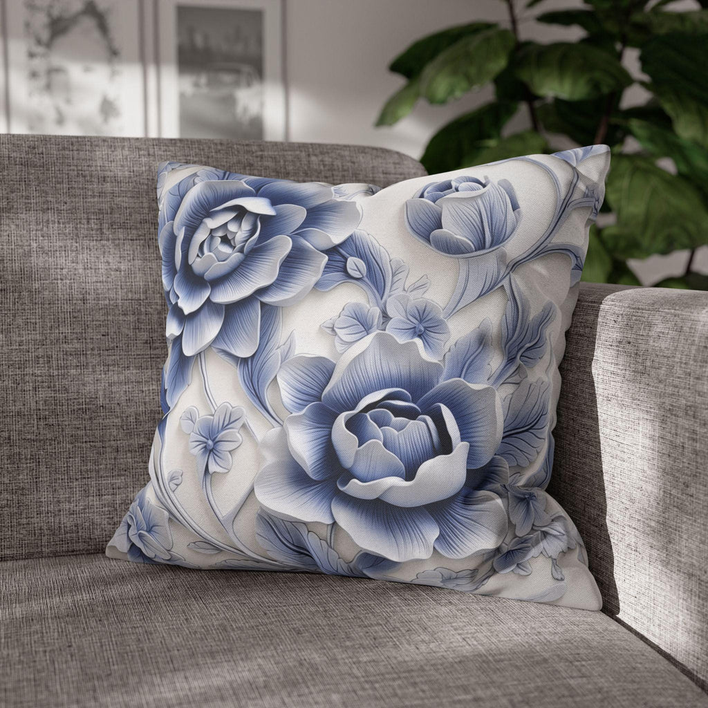Elegant Blue & White Chinoiserie Peony Pillowcase: Asian-Inspired Floral Cushion Cover for Home Decor