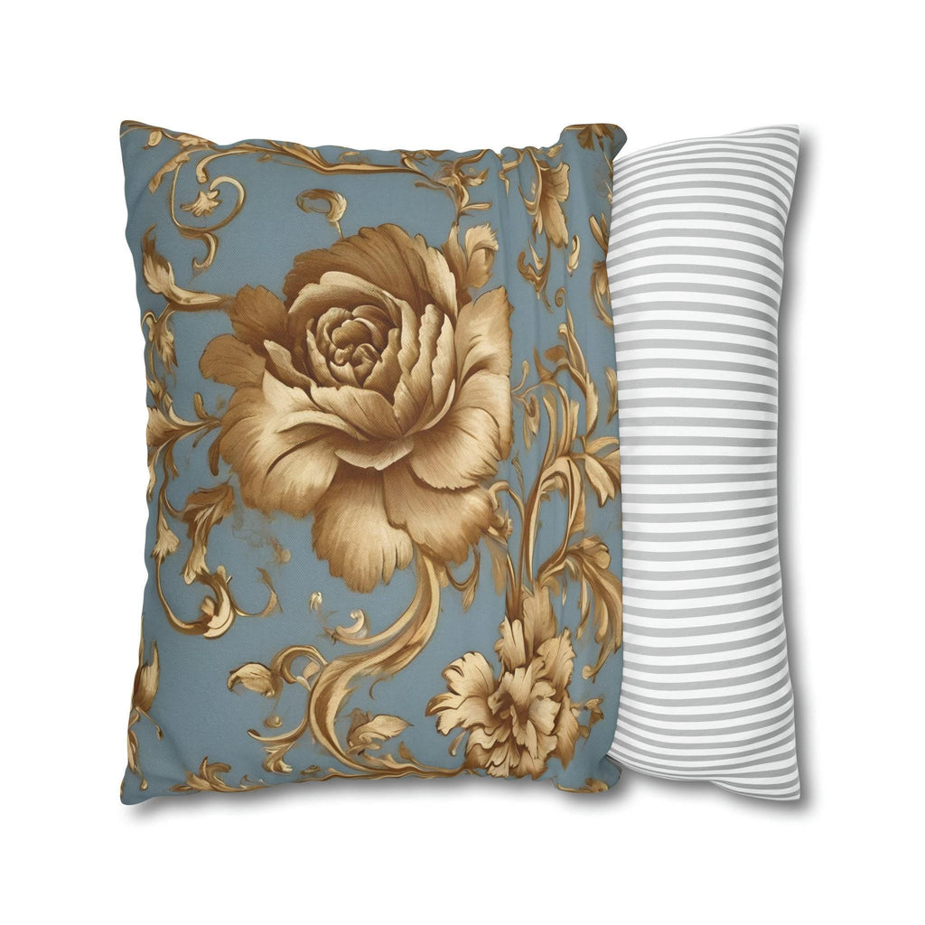 Floral Pillow Cover: Golden Roses on Blue - Soft Durable Fabric