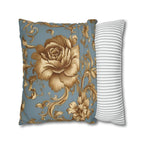 Floral Pillow Cover: Golden Roses on Blue - Soft Durable Fabric