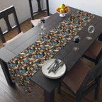 Christmas Holly Table Runner, Teal Red Berry Gold Leaf Design