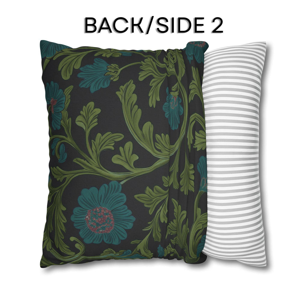 William Morris Pillow Cover: Lodden  Inspired  Charcoal with Olive & Teal Botanicals