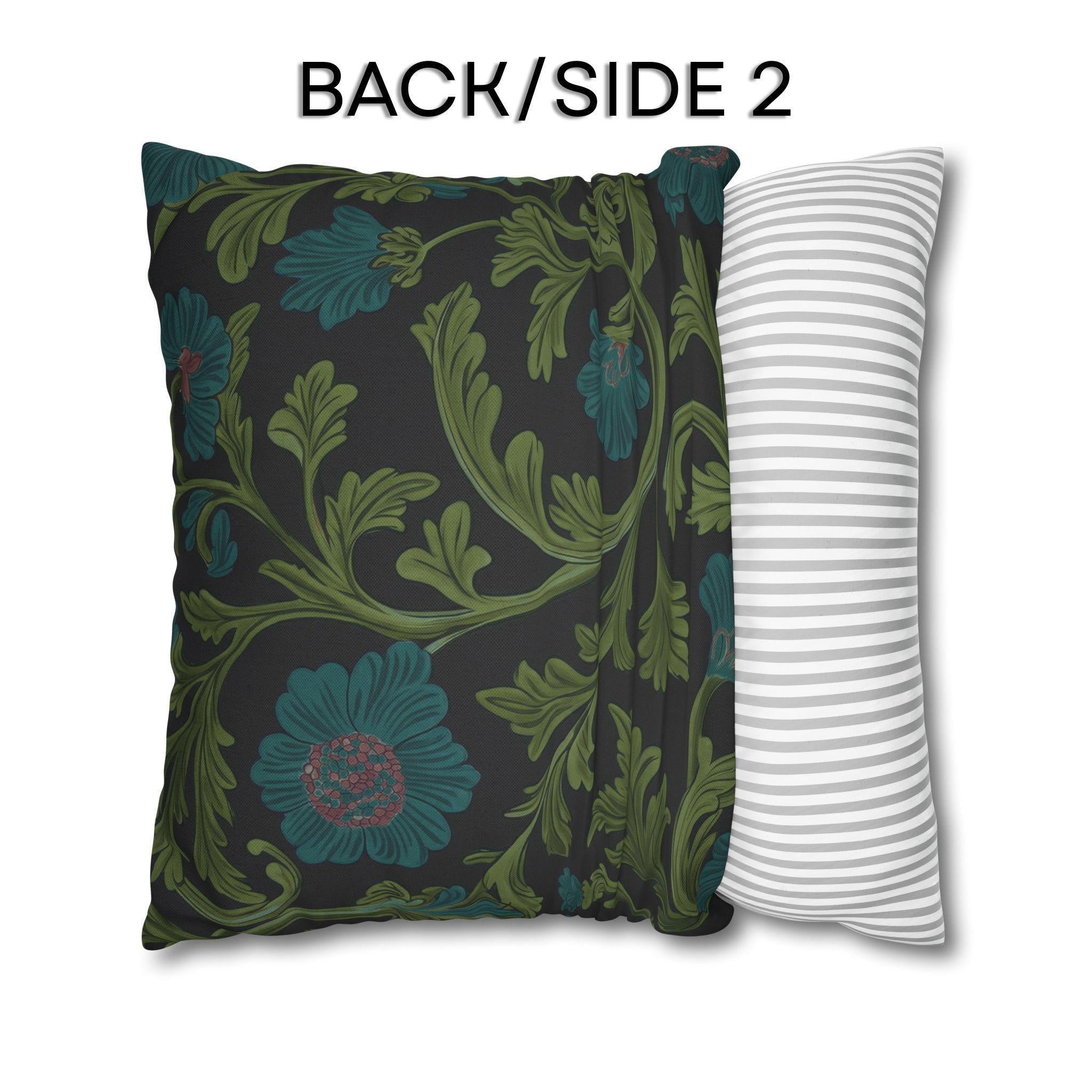 William Morris Pillow Cover: Lodden  Inspired  Charcoal with Olive & Teal Botanicals