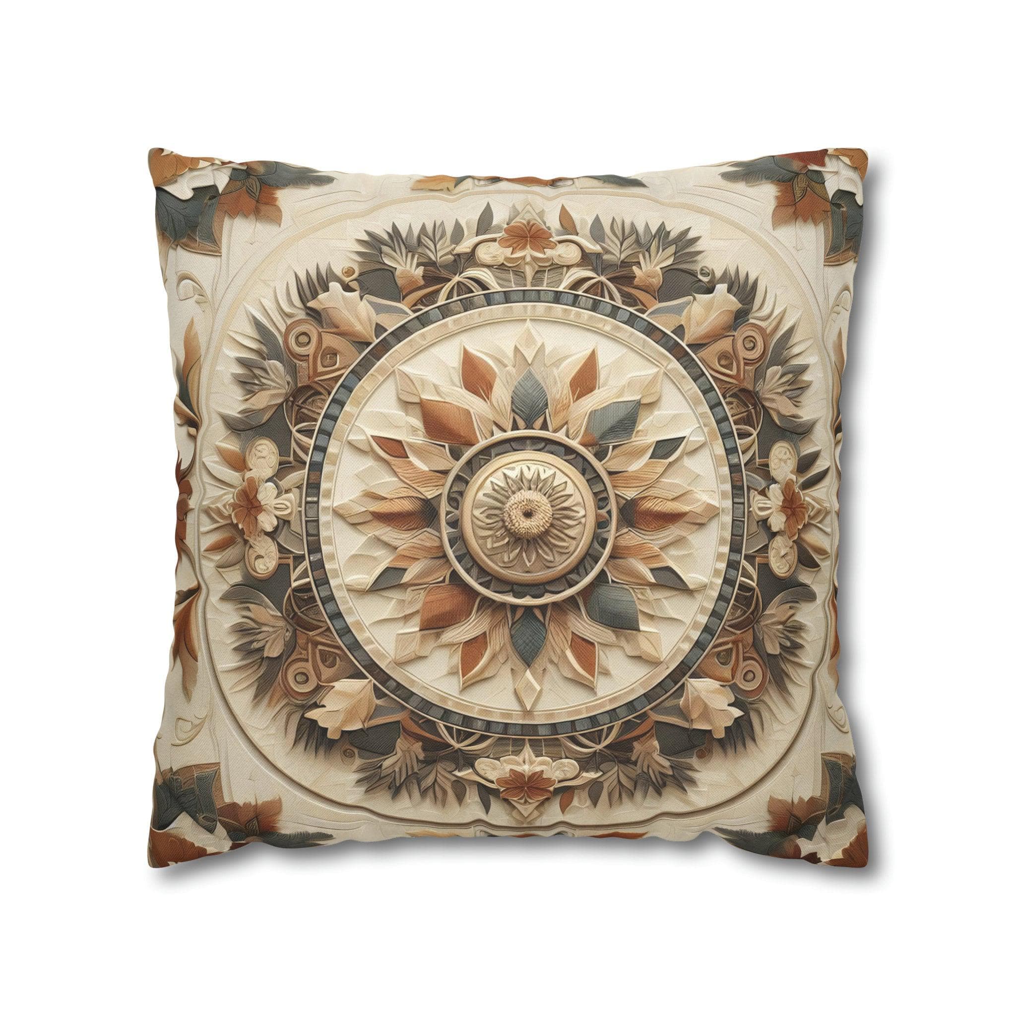 Boho Geometric Floral Pillow Cover: Earth Tone Cushion for Rustic Fall Home Decor