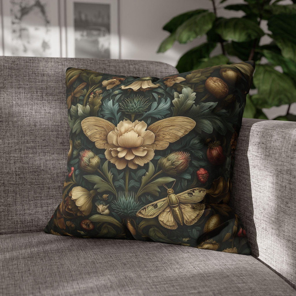 Midnight Morris Moody Pillow Cover: Arts and Crafts Moth Botanical Decor